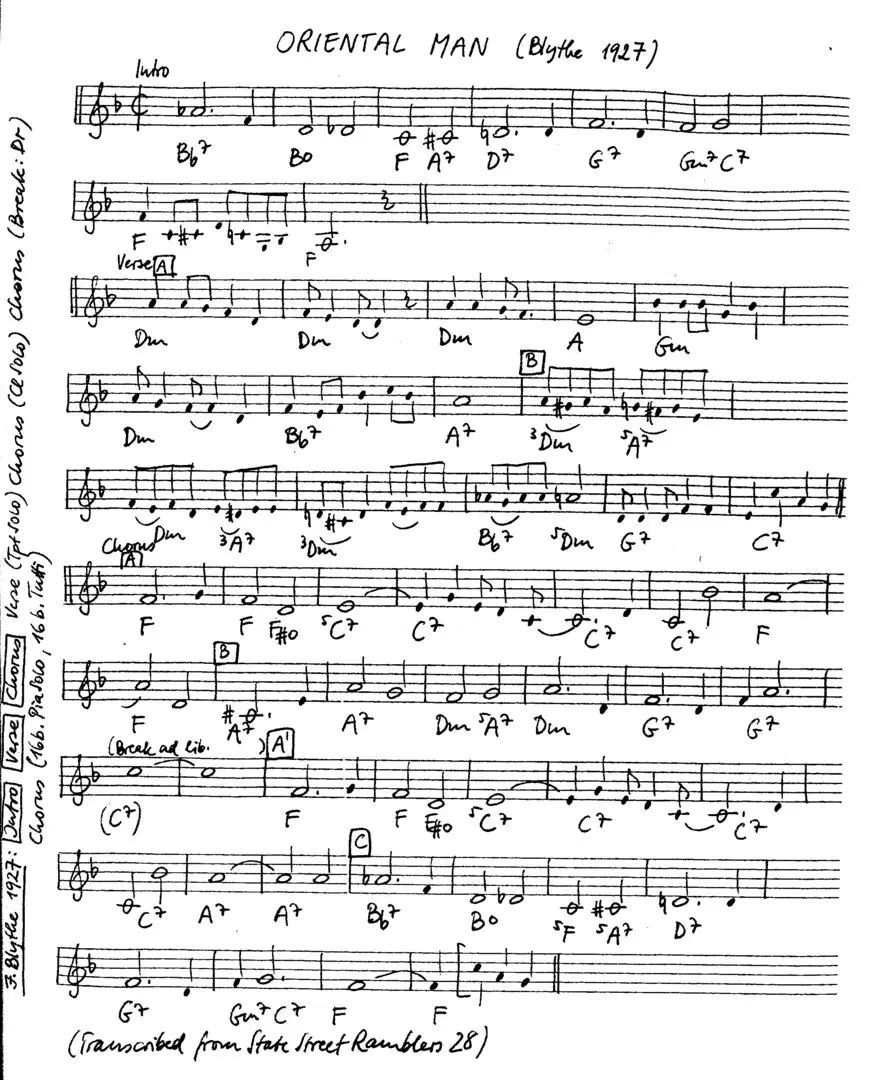 oriental man free jazz leadsheet - Courtesy of the Jungle Jazz Band
